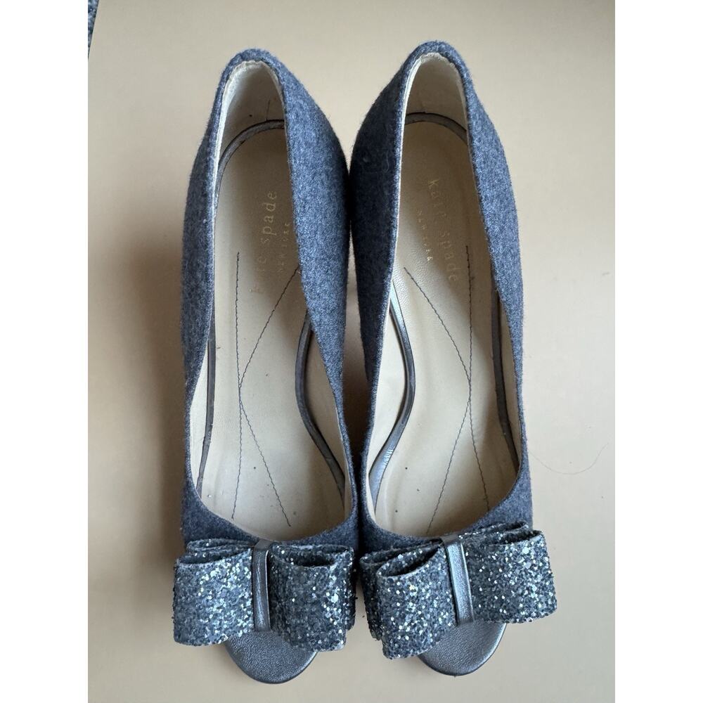 Kate Spade Krysta Glitter Bow Grey Pumps Open Toe Heels Sz 9‎ Evening Party